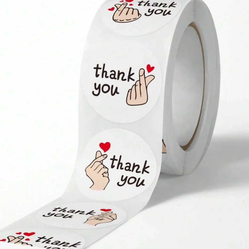 100 Thank You Sticker Roll with Heart Design